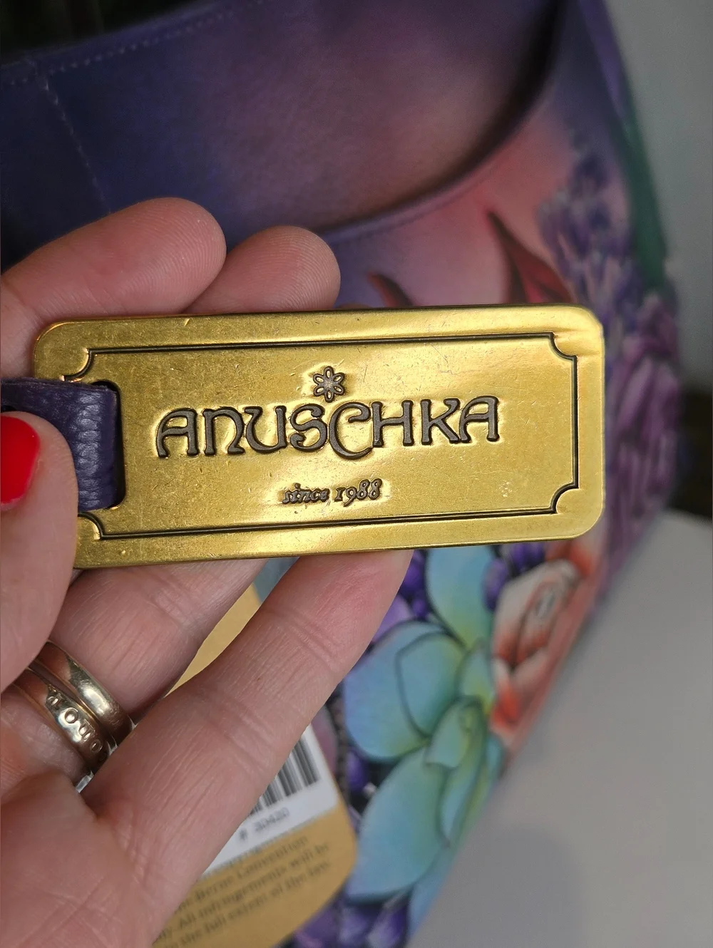 Anuschka Hand-Painted Purple Floral Leather Shoulder Bag - Picture 13 of 14